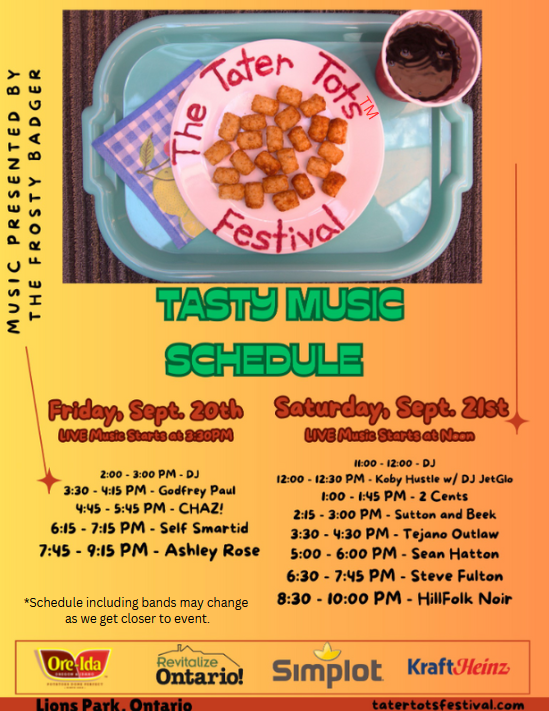 The Tater Tots Festival official entertainment lineup.